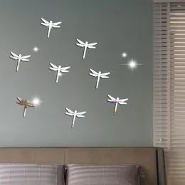 Wall Stickers 10 Pcs Dragonfly Acrylic Mirror Bedroom Living Room Decor Home Decoration Accessories