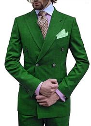 Men's Suits Green Mens Formal Business Suit Notch Lapel Gentle Double Breasted Tuxedo Groomsmen For Wedding/Party(Blazer Pants)