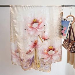 Scarves Elegant National Style Imitation Silk Scarf Female Flower Printed Mother Summer Sun Protection Beach Shawls