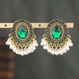 Vintage Indian Style Crystal Rhinestone Earrings for Women Classic Elegant Beads Tassel Earrings Female Party Wedding Jewelry