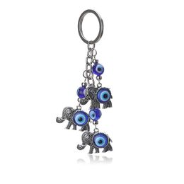 1pc Blue Evil Eye Charms Keychain Elephant Pendent Key Chain Alloy Tassel Car Key Chain Fashion Jewellery Gifts2891