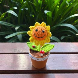 Decorative Flowers Artificial Mini Smile Sunflower Bonsai Fake Plants Handmade Potted For Aesthetic Room Home Garden House Table Decoration