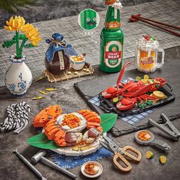 Blocks 2023 Mini Brick Creative Hotpot Seafood Lobster Hairy Crab Model Building Block Delicious Food Sets Puzzle Toys For Kids Gifts R231208