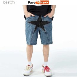 Men's Jeans Harajuku Denim Shorts Men Star Embroidery Oversized Hip Hop Wash Blue Jeans Cargo Shorts Summer Casual Loose Basketball BerdaL231208