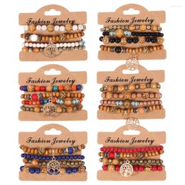 Charm Bracelets 4Pcs Bohemia Tree Of Life Beaded Bracelet Set For Women With Tassel Multilayer Wood Beads Boho Jewellery