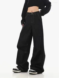 Women's Jeans Denim Black Wide Leg Pants High Waist Fashion Full Length Lift Hips Show Casual Trousers Korean Retro Gothic