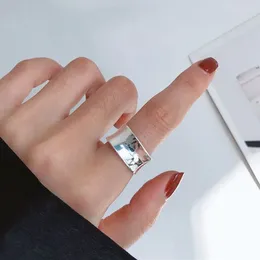 Cluster Rings Big Wide Geometric Square Silver Colour Smooth Personality Design Adjustable Size Finger Ring For Women Teens Fashion Jewellery