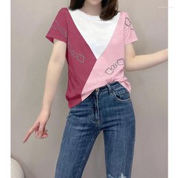 Women's T Shirts Summer Cotton Round Neck Loose Print T-shirt Korean Design Sense Fashion Office Lady Contrast Colour Female Trend Top Tee