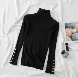 Women's Blouses Stretchy Solid Color Top High Collar Button Slim Fit Knitted Sweater For Women Long Sleeves Neck