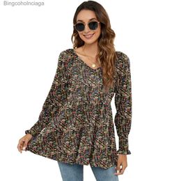 Women's T-Shirt Woman Fashion Blouse Shirts for Women 2023 Stylish Long Sle Loose Fit Floral Cute Fe Tops Women's Autumn ClothingL231208