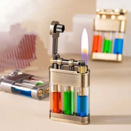 New Metal Grinding Wheel Retro Kerosene Lighter Three Colour Transparent Oil Bin Old Style Cigar Creative Men's Gift