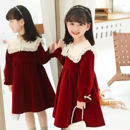 Girl Dresses Girls Spring Autumn Princess Dress Kids Elegant Lace Bow Birthday Party Velvet Children Clothes Vestidos