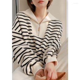 Women's Hoodies Korean Sailor Collar Sweatshirt For Women Casual Loose Striped Sports Tops Female Outerwear Spring And Autumn