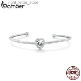 Chain BAMOER Heart Jewellery Sterling Silver Adjustable Bangle Bracelets 925 Sterling Silver Chassic Jewellery Gift for Women Girls YQ231208