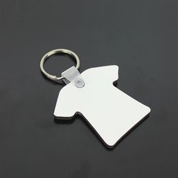 Whole 100pcs DIY MDF Double Blank T-shirt Key Chain Sublimation Wood Key Ring For Heat Press Transfer Jewlery Po Gift246m