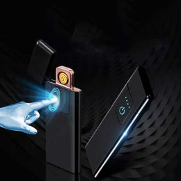 Metal Outdoor Windproof Tungsten Wire Lighter USB Rechargeable Ultra Thin Touch Sensing Electric Personalised Men's Gift