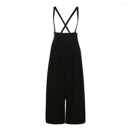 Women's Pants Trousers Wide Palazzo High Casual Women Waisted Suspenders Pleated Leg Jumpsuit