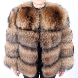 Women s Fur Faux Winter Women 2023 Style Real Coat 100 Natural Raccoon Jacket High Quality Fox Luxury Round Neck Warm 231208