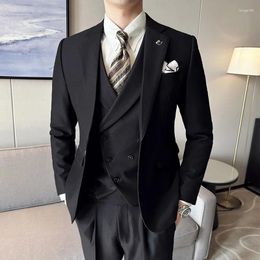 Men's Suits (suit Vest Trousers) Boutique Fashion Trend High-end Casual Korean Version Slim-fit British Dress Three-piece Set