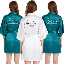 Women's Sleepwear Quick Custom Name Satin Robe For Women Blackish Green Kimono Bathrobe Mother Of The Bride Gift Wedding Bridesmaid Robes