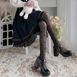 Women Socks Lolita Tights Star Print Ultra-thin Nylon Thigh High Stockings Pantyhose JK Japanese Style Y2k Girls Black