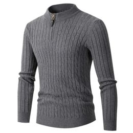 Men's Sweaters Sweater Stand Collar Zipper Pullover Autumn Winter Casual Warm Black Grey Khaki Blue Vintage Men 231207