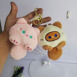 Kawaii BB Sound Cats Plush Keychains Cartoon Big Tail Stuffed Kitty Pendant Keychain Pink White Brown Lovely Plushy Bag Car Key Chain