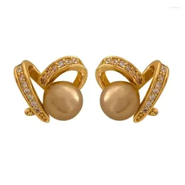 Stud Earrings Retro Small Crowd French Style S925 Silver Needle Light Luxury Classy Pearl Earring High Quality Heart Shape Champagne Colour