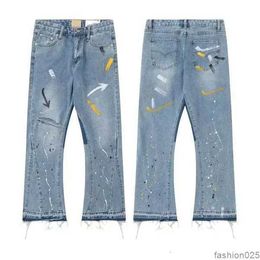 Men's Designer jeans High Quality inkjet Graffiti micro-horn jeans Luxury denim Gallery Sweat Department pants distressed torn black blue purple jeans 18HO0O
