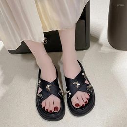 Slippers Shoes For Women 2023 Basic Women's Summer Casual Butterfly Metal Decoration Platform Ladies