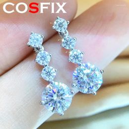 Stud Earrings COSFIX Modern For Women 6.5mm Real Moissanite Dangle Huggie Drop 925 Silver Fashion Original Jewellery