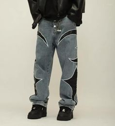 Jeans da uomo Thug Club Pu Pelle Ricamo Patchwork Baggy Y2K Donna Streetwear Pantaloni in denim oversize dritti Pantaloni cargo unisex