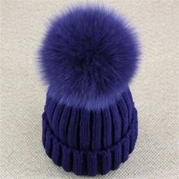 Whole-Real Fox Fur Pom Pom Women Beanie Hat Hat With Pompom Ball Real Raccoon Fur Pompon Knit Bobble Hat Couple Ski Cap239M