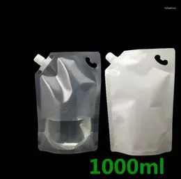 Storage Bags 1000ML/1L White Clear Stand Up Packaging Drink Spout Pouch For Beverage Liquid Juice Milk Coffee SN3169