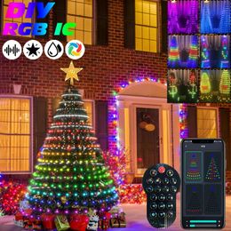 Christmas Decorations LED Christmas Tree String Lights RGB IC Point To Point DIY Control Home Table Xmas Pine Tree Ornaments For Outdoor Decoration 231207