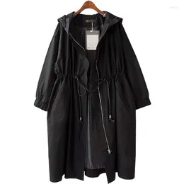 Women's Trench Coats 2023 Spring Autumn Long Coat Women Casual Hooded Windbreaker Female Black Overcoat Outerwear Large Size 3XL 4XL 5XL