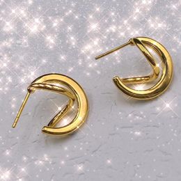 Stud Earrings 2023 925 Sterling Silver Geometric Simple Round Gold Hoop For Women