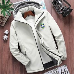 Brazilian football fan sports cotton jacket hooded men's winter loose plush thick and warm down