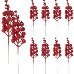 Decorative Flowers Christmas Glitter Berries Stems Artificial Berry Picks Fake Holly Branch Twig Stem Diy Xmas Tree Ornaments Wreath Vase