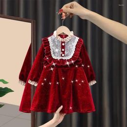 Girl Dresses Winter Autumn Girls Wine Red Velvet Kids For Children Christmas Clothes Teens Casual 4-14 Years