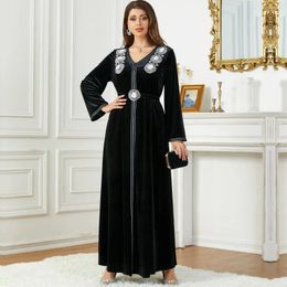 Casual Dresses Abaya For Women Arab Autumn/Inter Decal Black Velvet Dress Dubai Women's Evening Ramadan Gurban Clothing