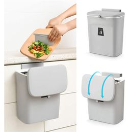 9L Hanging Trash Can for Kitchen Cabinet Door with Lid Small Under Sink Garbage Bin Wall Mounted Counter Waste Compost Bins 2108277400201