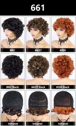 Short Curly Pixie Cut Wig With Bangs Ombre Colour Human Hair Machine Made Lace Wigs For Women F-661