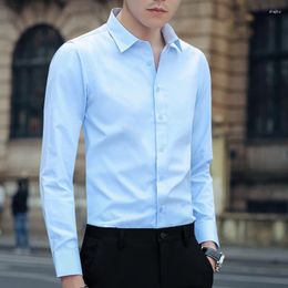 Men's Dress Shirts 2023 Spring Summer Long Sleeve Male Business Casual Solid Colour Men Slim Fit Formal Blouses P327