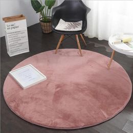 Carpets Thickened Rabbit Fur Round Carpet For Living Bedroom Home Decor Solid Colour Rug Coffee Table Foot Mats White Fluffy Plush Carpet 231207