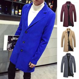 Men's Trench Coats Men Fall Winter Jacket Mid-length Coat Slim Fit Windproof With Turn-down Collar Single-breasted Buttons