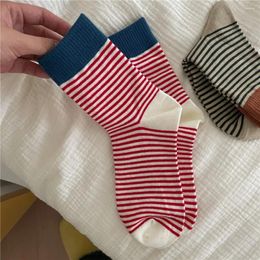 Women Socks Compression Stripes Thermal Korean Short Ankle Stockings Winter Warm Ribbed Patchwork School Sports High Long