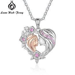 Pendant Necklaces Silver Color Mother and Daughter Heart Necklace With Flower Leaf Jewelry for Mum Anniversary Mothers Day Gifts 231207