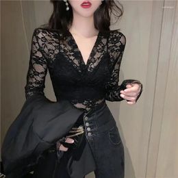 Women's Blouses Sexy Gauze Blouse Women Clothing 2023 Blusas Muuer De Moda Long Sleeve Tunic Lace Hollow Out Crop Tops See Throught Y2k