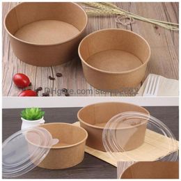 Disposable Take Out Containers 2050Pcs Kraft Paper Bowls Fruit Salad Bowl Food Packaging Party Favour Away Bowl16Oz With Lid 230810 D Dhehq